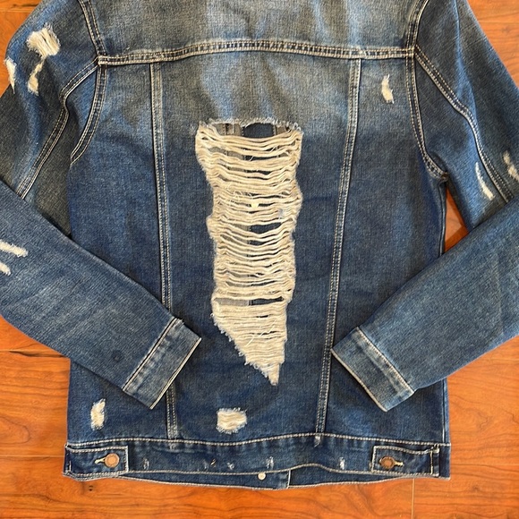 BBJ Total Destruction Oversized Denim Dark Wash Distressed Jean Jacket - Picture 9 of 9